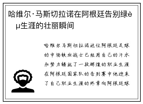 哈维尔·马斯切拉诺在阿根廷告别绿茵生涯的壮丽瞬间